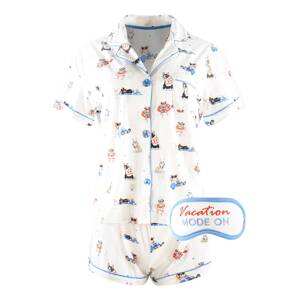 PJ Salvage Pyjama mit Schlafmaske ' Pug Life '  biela / zmiešané farby