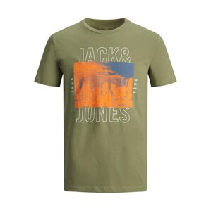 JACK & JONES Tričko 'Booster'  kaki / tmavooranžová / biela / modrá