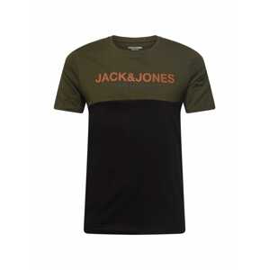 JACK & JONES Tričko  čierna / grafitová / oranžová / olivová