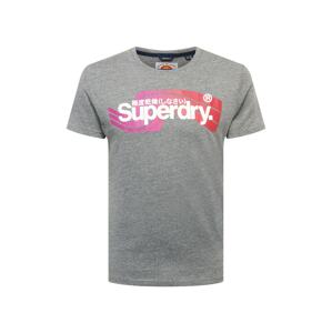 Superdry Tričko  sivá melírovaná / biela / ružová / červená