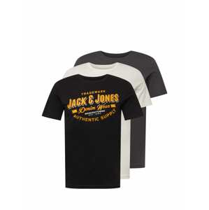 JACK & JONES Tričko  čierna / biela / čadičová / zlatá žltá