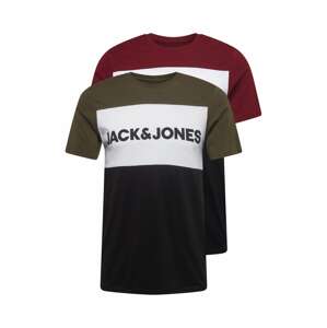 JACK & JONES Tričko  kaki / merlotová / čierna / biela