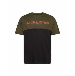 Jack & Jones Plus Tričko 'Urban'  tmavozelená / čierna / tmavooranžová