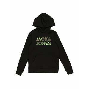 Jack & Jones Junior Mikina 'Soldier'  čierna / svetlozelená / kaki / neónovo zelená