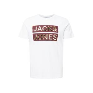 JACK & JONES T-Shirt 'SPACE'  šedobiela / farba lesného ovocia / čierna / oranžová