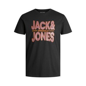 JACK & JONES Tričko  čierna / tmavočervená / oranžová
