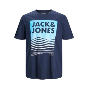 Jack & Jones Plus Tričko 'Booster'  vodová / biela / tmavomodrá