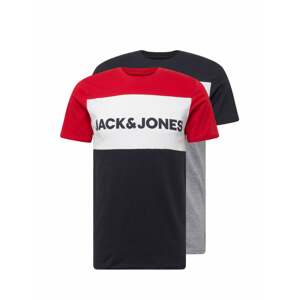 JACK & JONES Tričko  červená / tmavomodrá / biela / sivá melírovaná