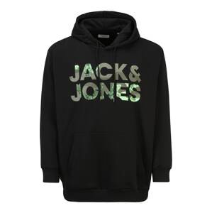 Jack & Jones Plus Mikina  čierna / kaki / neónovo zelená