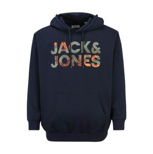Jack & Jones Plus Mikina  námornícka modrá / svetlooranžová / kaki / sivobéžová