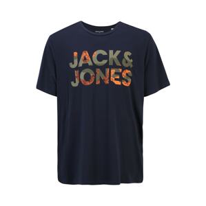 Jack & Jones Plus Tričko 'Soldier'  námornícka modrá / oranžová / sivá
