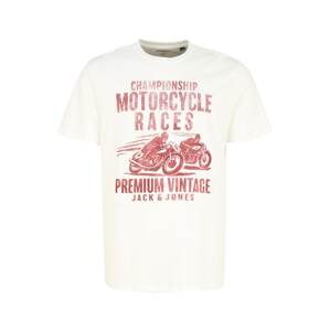 Jack & Jones Plus Tričko 'VINTAGE MOTOR'  prírodná biela / krvavo červená