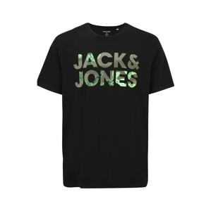 Jack & Jones Plus Tričko 'SOLDIER'  čierna / sivá / svetlozelená