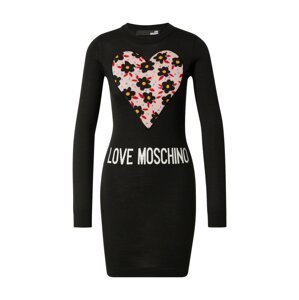 Love Moschino Pletené šaty 'VESTITO INTARSIO CUORE 80'S FLOWERS'  čierna / biela / ružová / žltá / modrá / červená