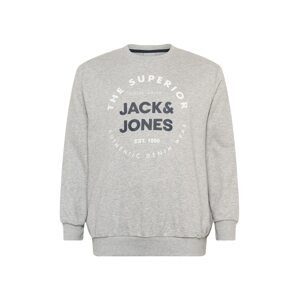 Jack & Jones Plus Mikina 'HERRO'  sivá melírovaná / biela / tmavomodrá