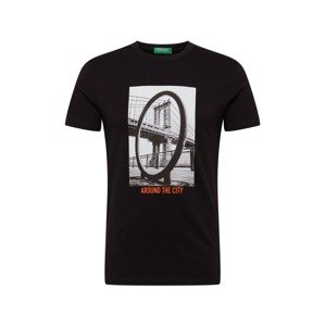 UNITED COLORS OF BENETTON T-Shirt  čierna / biela / sivá / oranžová