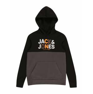 Jack & Jones Junior Mikina 'Steve'  čierna / oranžová / biela / tmavošedá