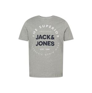 Jack & Jones Plus T-Shirt 'HERRO'  sivá melírovaná / biela / tmavomodrá