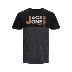 JACK & JONES Tričko  čierna / oranžová / biela