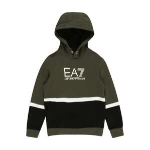 EA7 Emporio Armani Sweatshirt 'FELPA'  biela / čierna / kaki