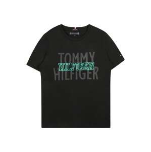 TOMMY HILFIGER Tričko  čierna / sivá melírovaná / tyrkysová