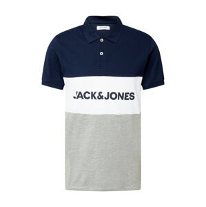 JACK & JONES Tričko  tmavomodrá / sivá melírovaná / biela