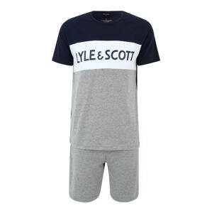 Lyle & Scott Krátke pyžamo 'STEVEN'  sivá melírovaná / biela / námornícka modrá