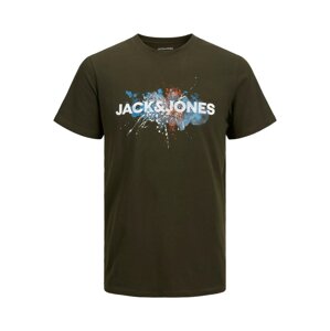 JACK & JONES Tričko  tmavozelená / svetlomodrá / oranžová / biela
