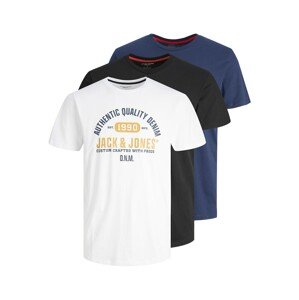 JACK & JONES Tričko 'Stamp'  čierna / biela / námornícka modrá / oranžová