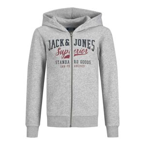 Jack & Jones Junior Tepláková bunda 'Logo'  sivá melírovaná / červená / čierna