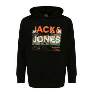 Jack & Jones Plus Mikina 'TREK'  pastelovo zelená / oranžová / čierna / biela