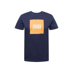 JACK & JONES Tričko  tmavomodrá / oranžová / biela