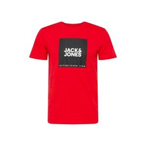 JACK & JONES Tričko  ohnivo červená / čierna / biela