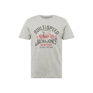 JACK & JONES Tričko 'MOTOR'  sivá / červená / čierna