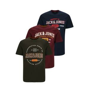 Jack & Jones Plus Tričko  tmavomodrá / kaki / vínovo červená / biela
