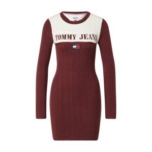 Tommy Jeans Pletené šaty  bordová / biela